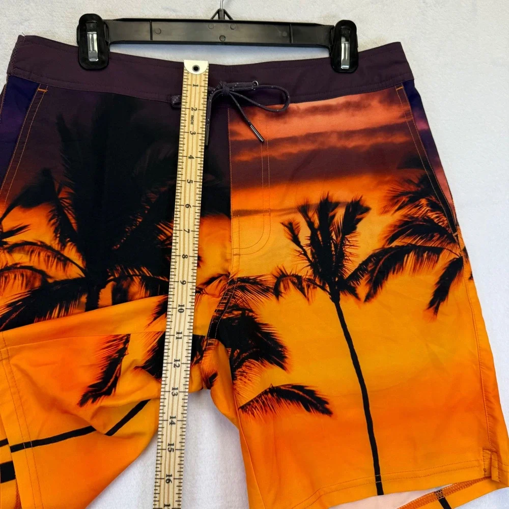 Fair Harbor Mens Medium Sunset Palm Tree Board‎ Shorts Orange Purple Swim Trunks